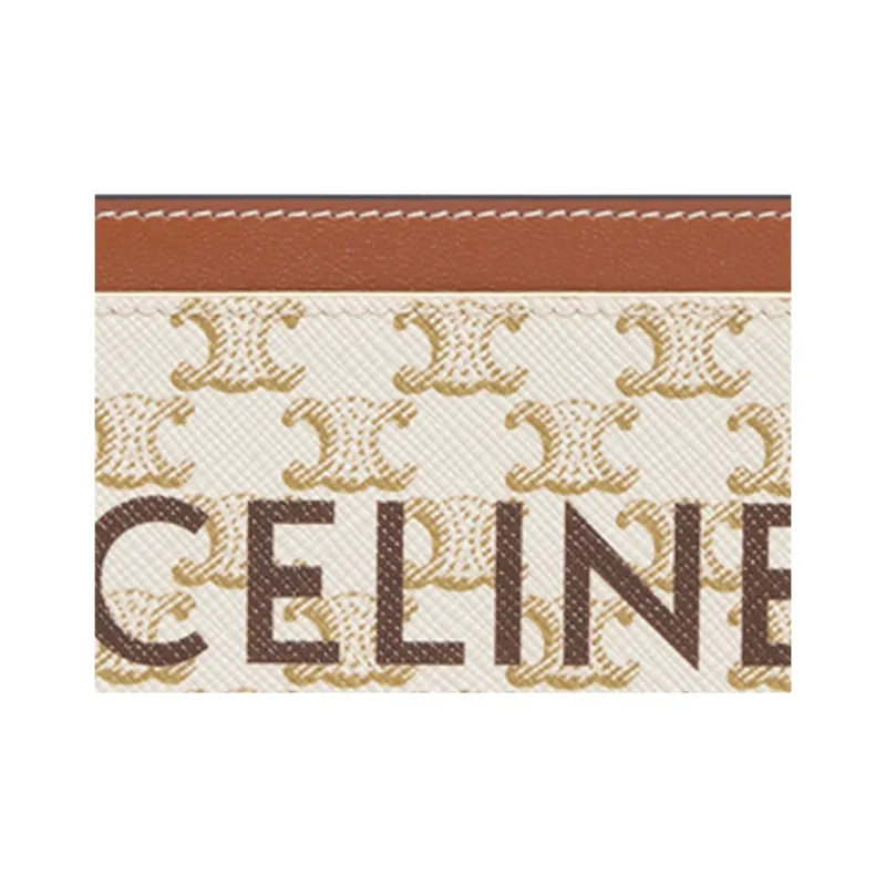 CELINE Canvas With Sheepskin Card Holder Women's White & Tawny & Candy-3