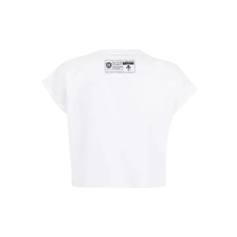 BALMAIN Cropped T Shirt With Graffiti Print 'White'-1
