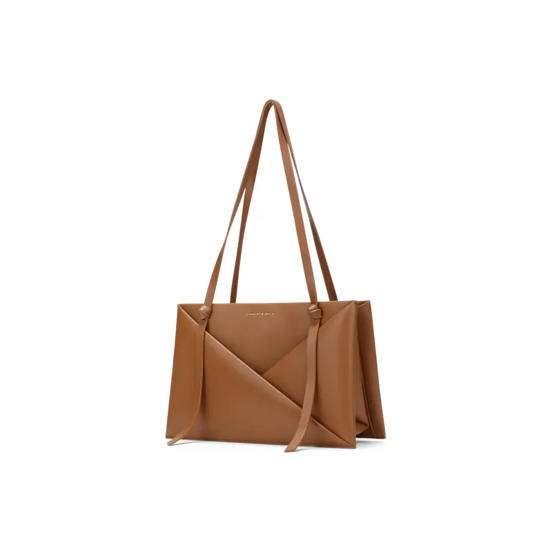 CHARLES&KEITH PU One Shoulder Bag Medium Size Women's Noir Black/Tan Tea Brown/Camel-5