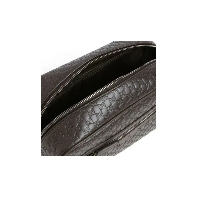 GUCCI Leather Handbag Clutch Men's Brown-4
