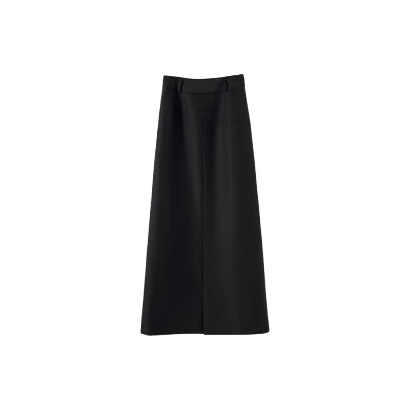 Late White Casual Long Skirts Women's Black-3