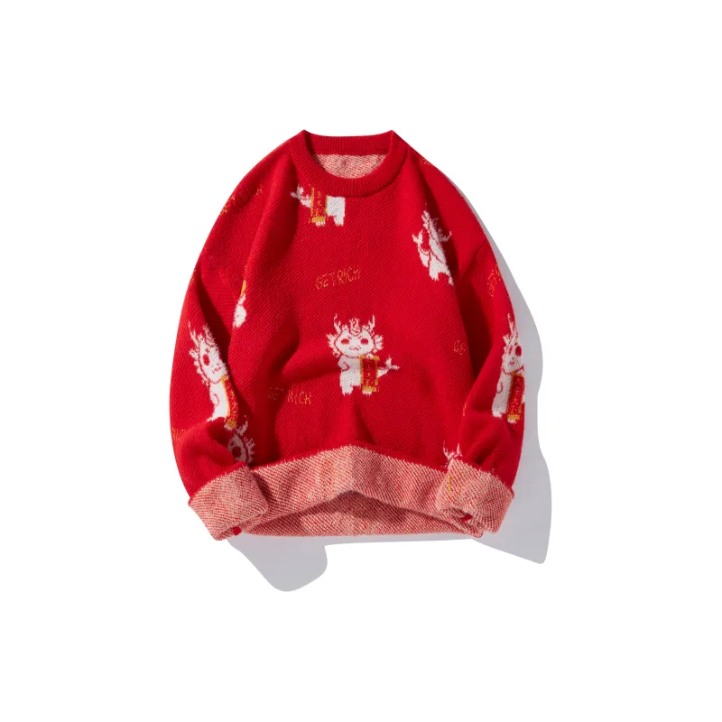 BEENTRILL Year Of The Dragon Series Sweaters Unisex Red-2