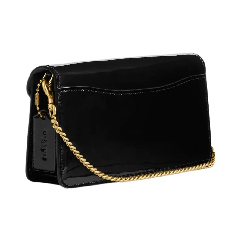 COACH Tabby Patent Leather Envelope Bag One Shoulder Crossbody Clutches Small Size Women's Brass & Black-1