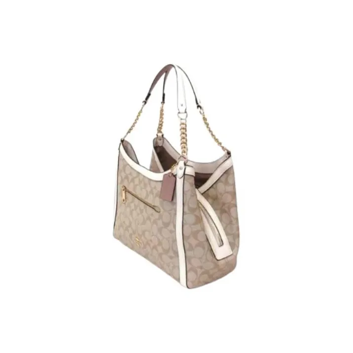 COACH Kristy Canvas With Leather Bucket Bag, Handbag, Shoulder Bag Tubas Women's Light Khaki & White-1
