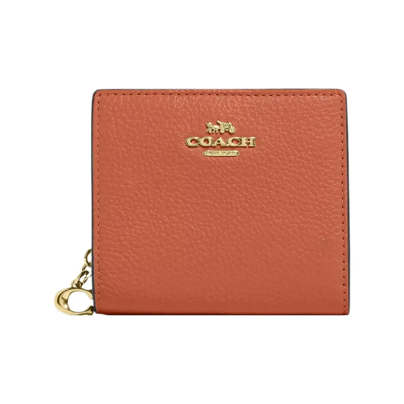 COACH Snap Wallet Pebbled Leather Wallet Women's Orange-0