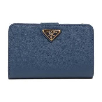 PRADA Saffiano Leather Wallet Small Size Women's Blue