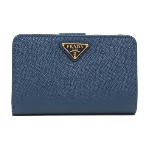 PRADA Saffiano Leather Wallet Small Size Women's Blue