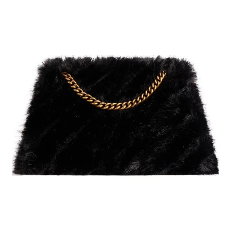 Balenciaga CRUSH Faux Fur Handbag Shoulder Bag Women's Black-4