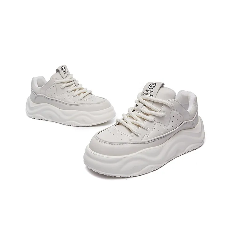 SHERIDan Height Increasing Wear Resistant Water Resistant Low Top Chunky Sneakers Men's White-3