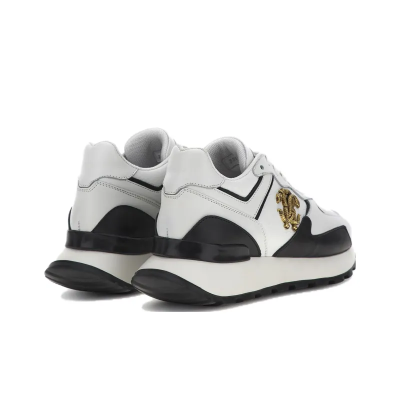 Roberto Cavalli Mirror Snake Panelled Leather Sneakers-4