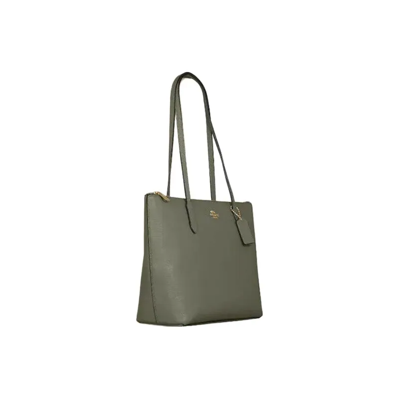 COACH Zip Top Tote Pebbled Leather Tote Bag, Shopping Bag, Handbag, Shoulder Bag Women's Army Green-1