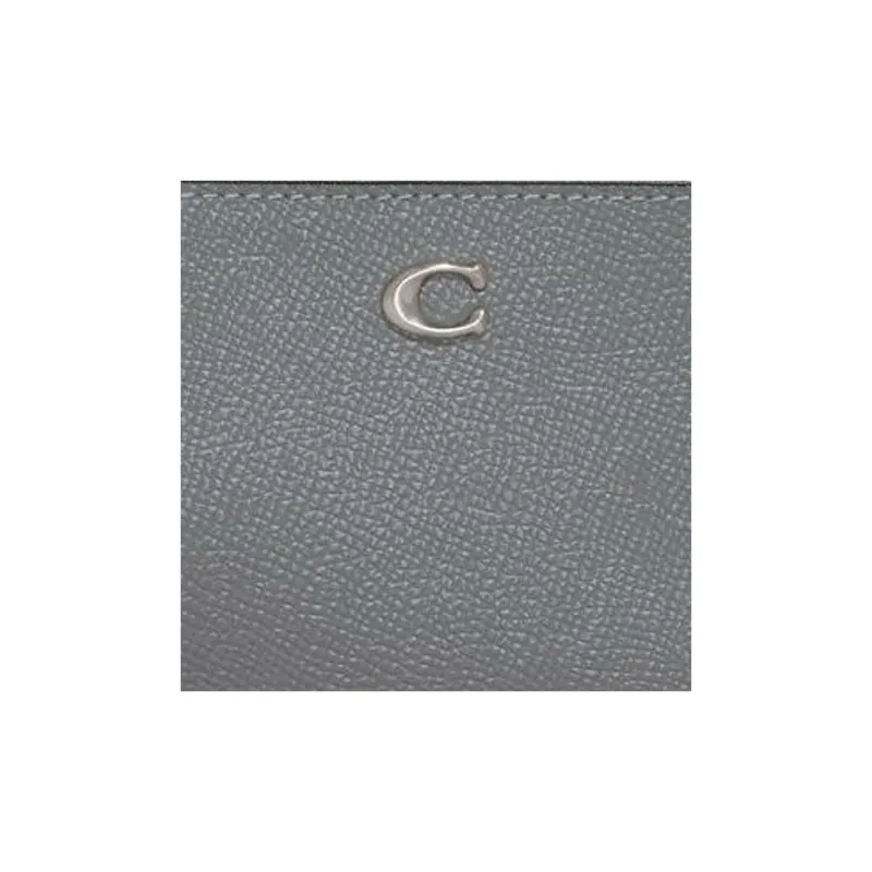 COACH Skinny Id Case Cross-Stitch Leather Coin Purses Card Holders Mini Women's Gray Blue-4