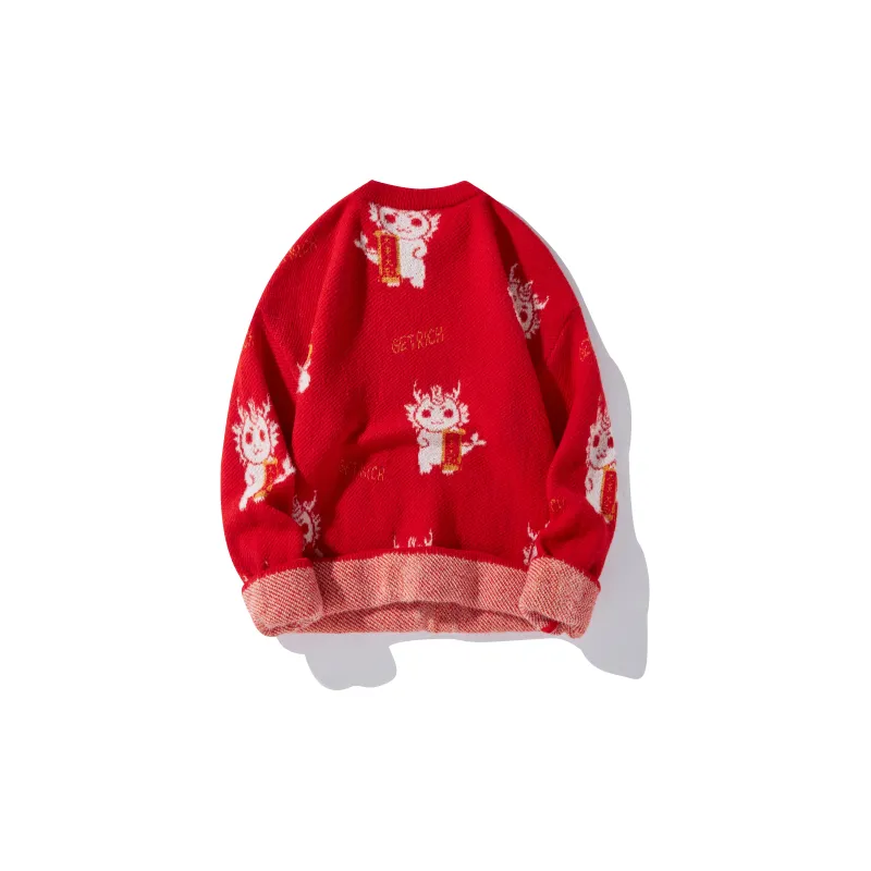 BEENTRILL Year Of The Dragon Series Sweaters Unisex Red-3