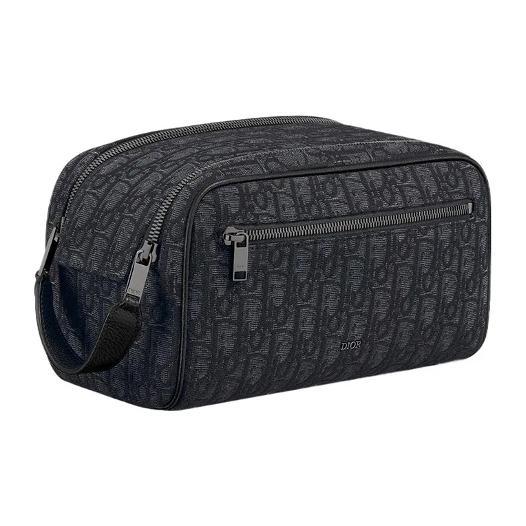 DIOR Oblique Jacquard With Grain Cow Leather Toiletry Bag Men's Black-1