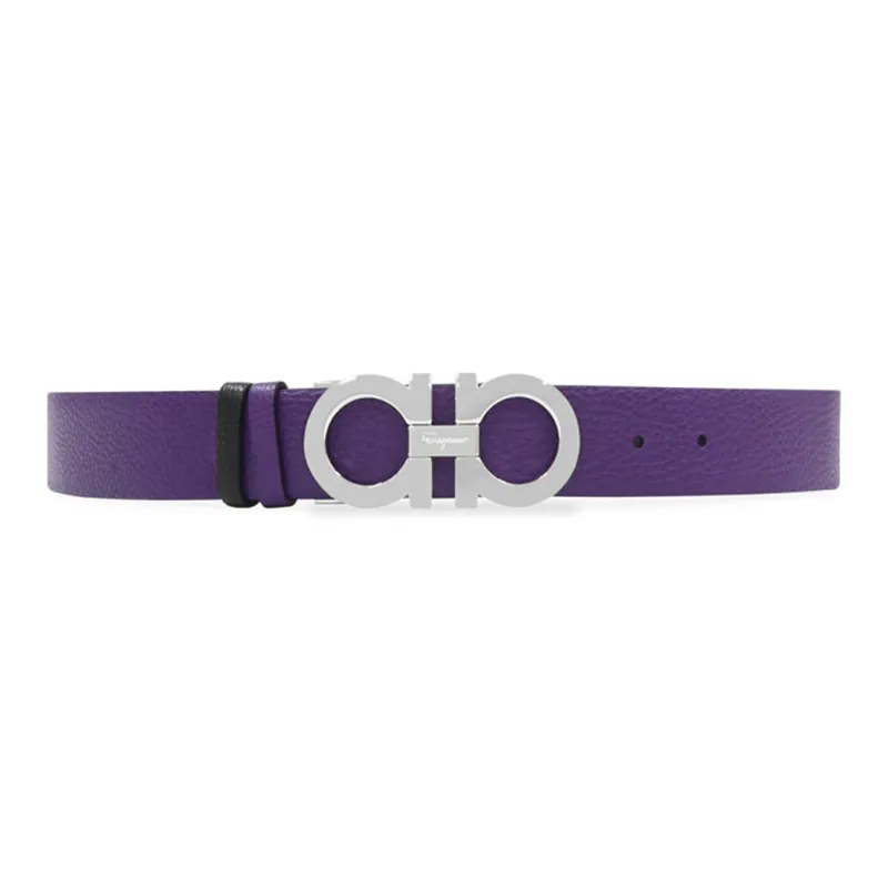 FERRAGAMO Brand Letter Embossed Leather Belts Women's Purple-0