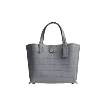 COACH Willow Leather Tote Bag, Shopping Bag, Handbag Medium Size Women's Silver & Gray Blue