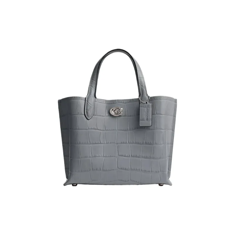 COACH Willow Leather Tote Bag, Shopping Bag, Handbag Medium Size Women's Silver & Gray Blue-0