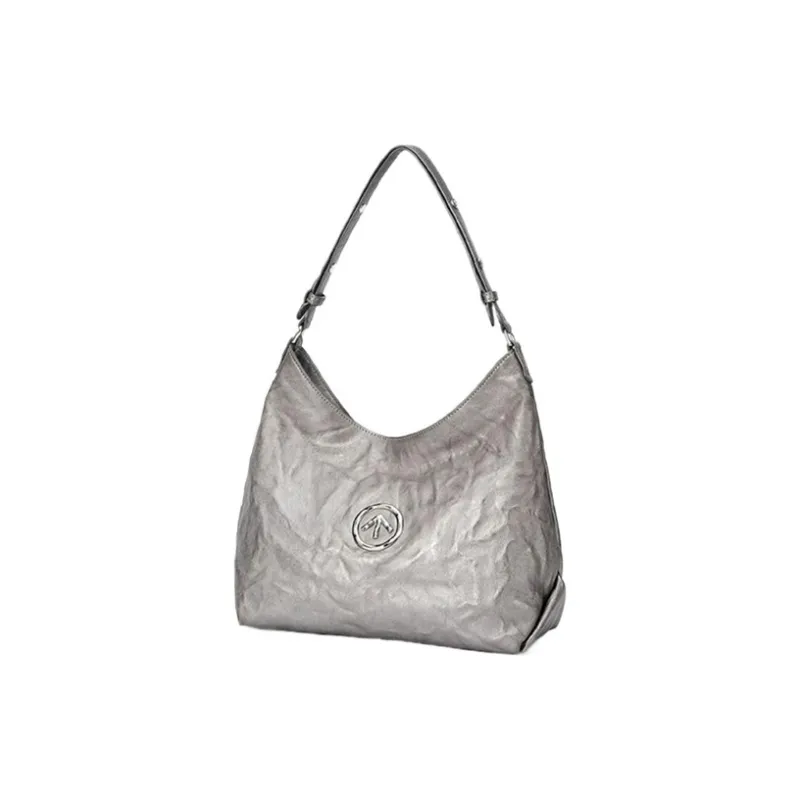 GROTTO Hobo Series Sheepskin One Shoulder Crossbody Soft Bag Large Size Unisex Moon Silver-2