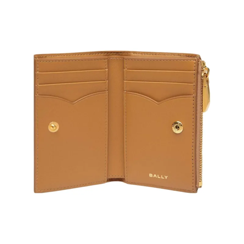 BALLY Cow Leather Money Clip Card Holder Women's Brown-3