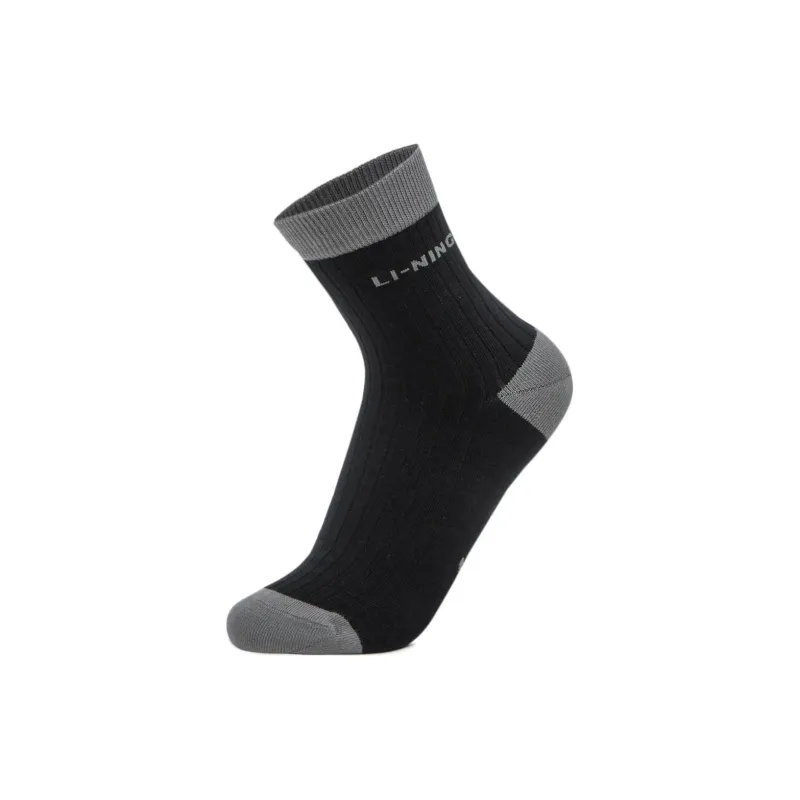 LiNing Sports Life Collection Mid Calf Socks Unisex 1 Pack Black-0
