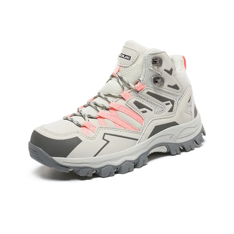 GESENLANG Slip Resistant And Breathable High Top Outdoor Shoes Women's Gray Pink-2