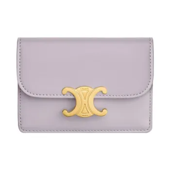 CELINE Triomphe Shiny Cow Leather Wallets Card Holders Women's Light Lilac