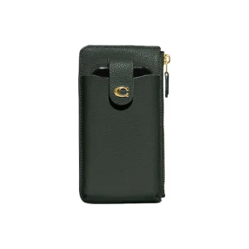 COACH Leather Cell Phone Pouch Wallet Women's Dark Green
