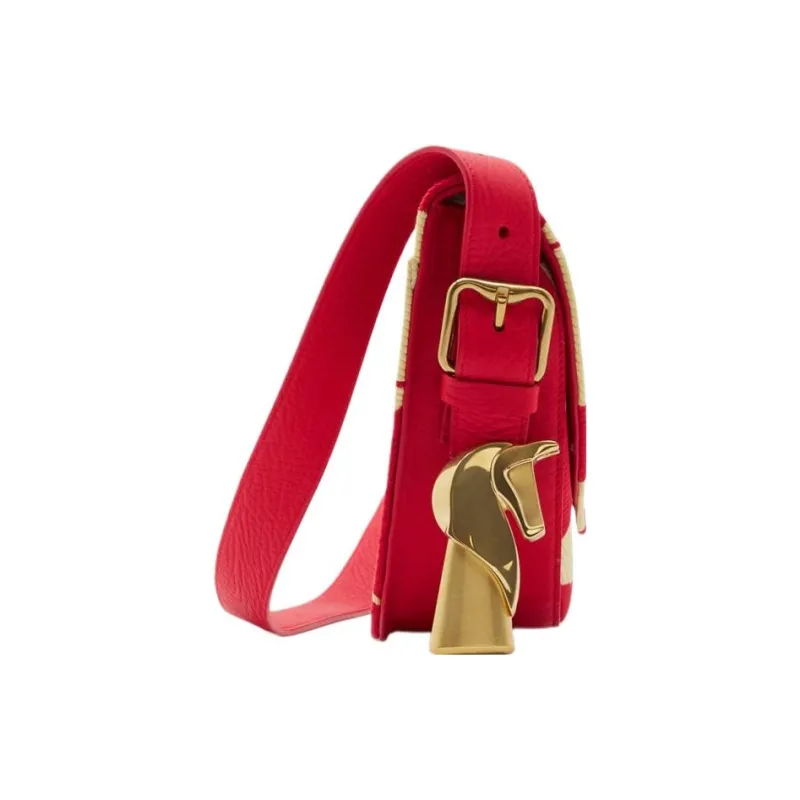 Burberry Cotton And Polyester Blend Shoulder Bag Crossbody Bag Women's Mailbox Red & Fruit Juice Color-1