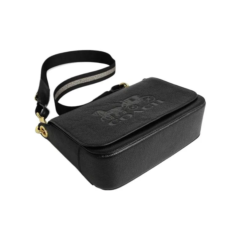 COACH Jes Cow Leather One Shoulder Messenger Bag Crossbody Bag Medium Size Women's Black-4