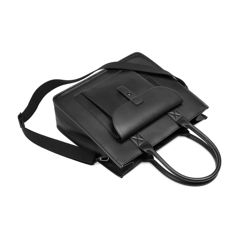 Yawei Kuroda PU Tote Portable Crossbody Bag Large Size Unisex Black-5