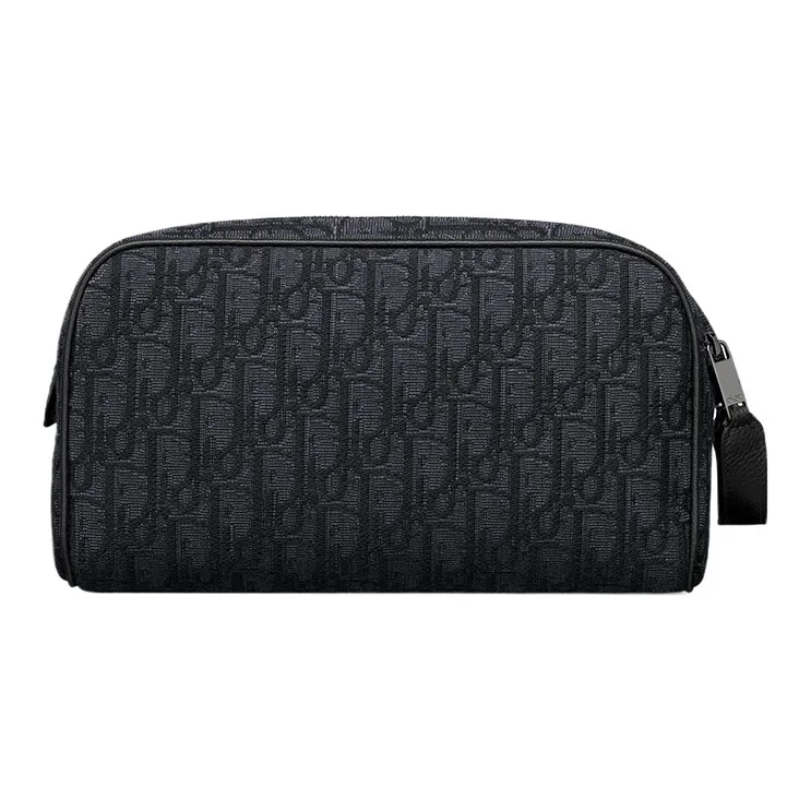 DIOR Oblique Jacquard With Grain Cow Leather Toiletry Bag Men's Black-2
