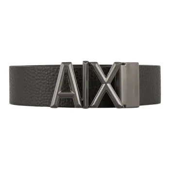 ARMANI EXCHANGE Brand Letter Smooth Buckle Leather Belts Men's Black Width 3.5CM