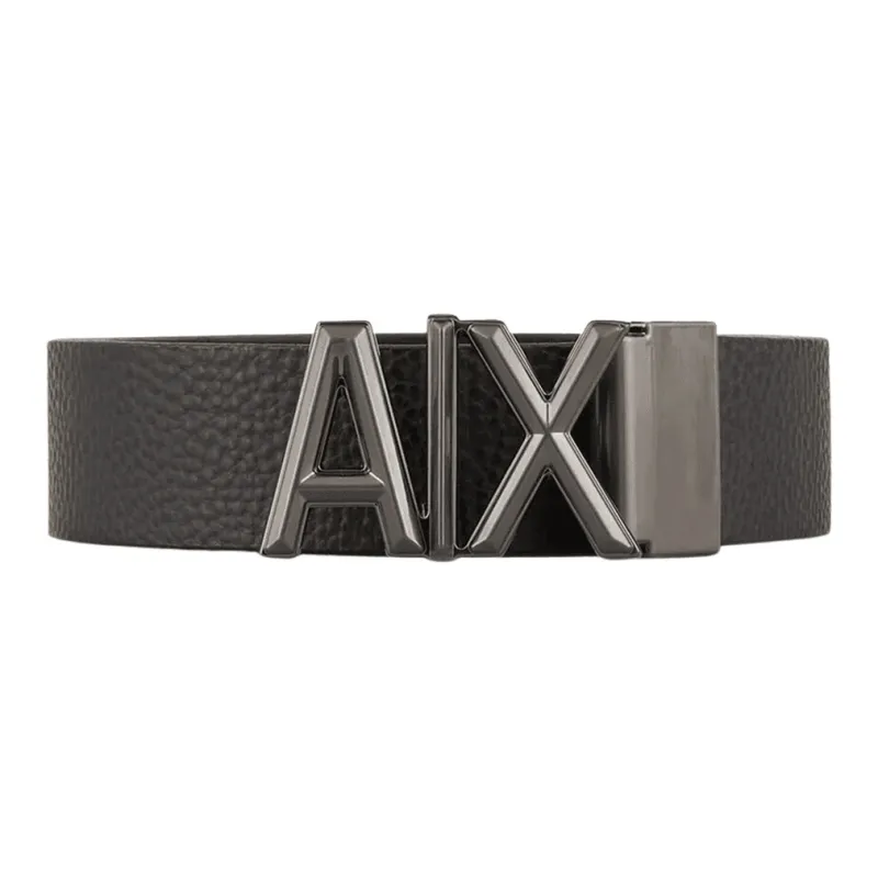 ARMANI EXCHANGE Brand Letter Smooth Buckle Leather Belts Men's Black Width 3.5CM-0