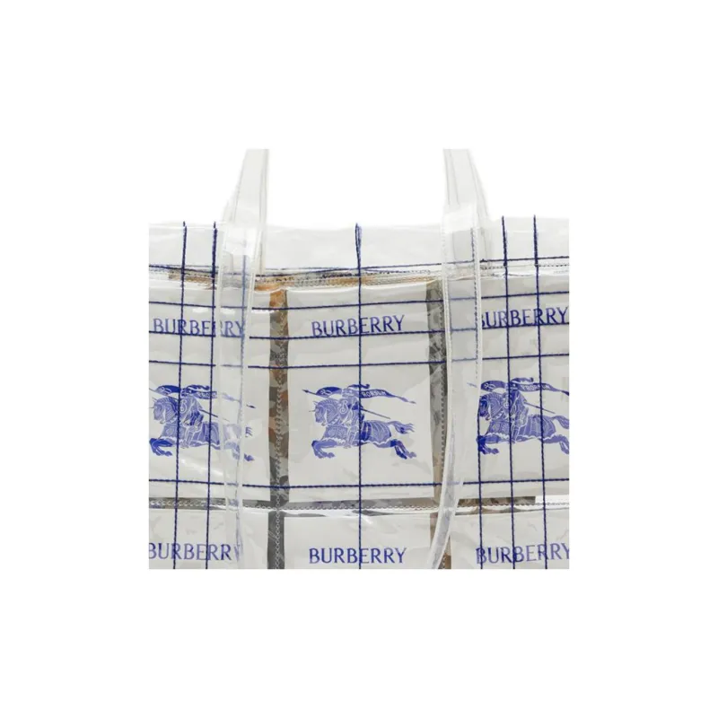Burberry Polyurethane Tote Bag, Shopping Bag, Handbag Men's White & Blue-4
