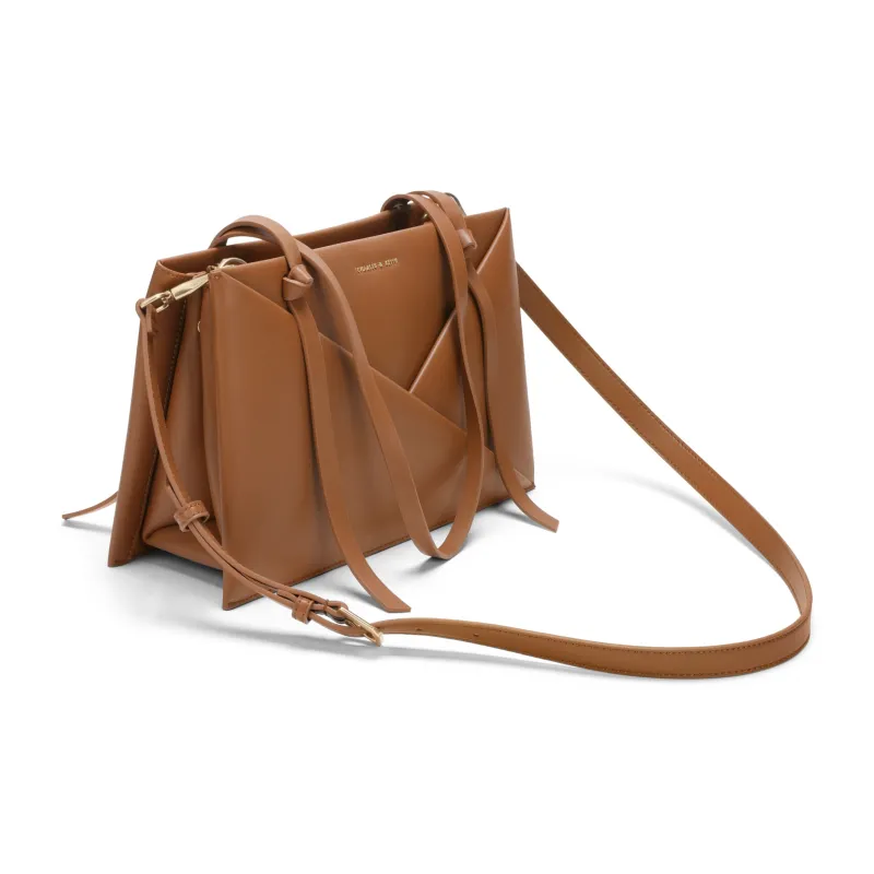 CHARLES&KEITH PU One Shoulder Bag Medium Size Women's Noir Black/Tan Tea Brown/Camel-6