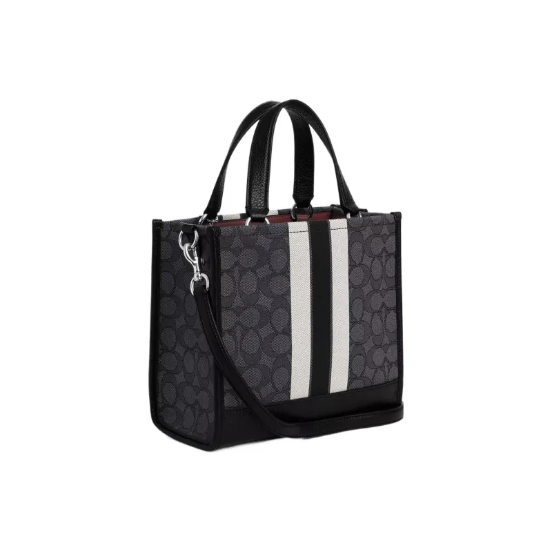 COACH Dempsey Fabric With Cow Leather Tote Bag Shopping Bag Shoulder Bag Crossbody Bag Handbag Small Size Women's Black-3