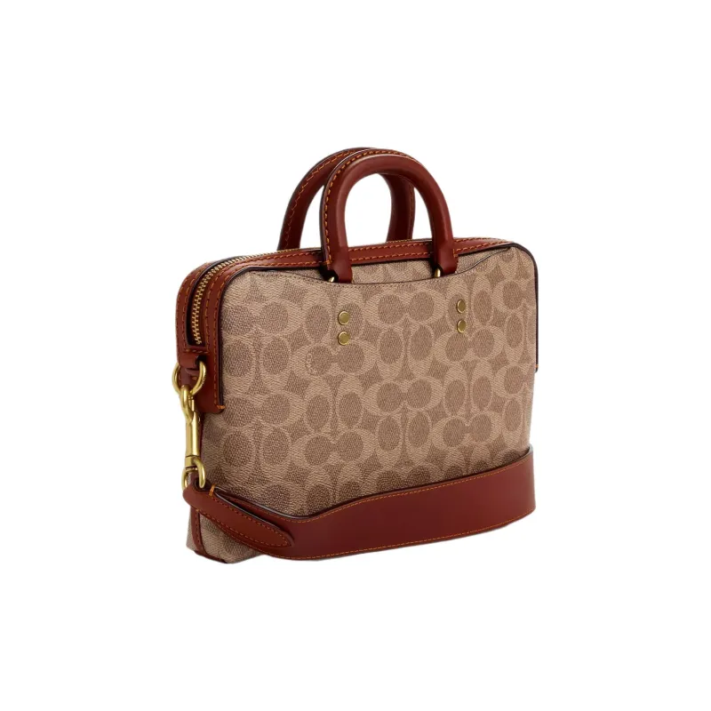 COACH Rogue Canvas With Leather Briefcase One Shoulder Handbag Crossbody Bag Medium Size Men's Tea Brown-1