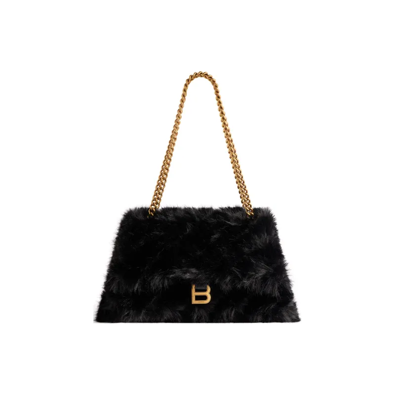 Balenciaga CRUSH Faux Fur Handbag Shoulder Bag Women's Black-1