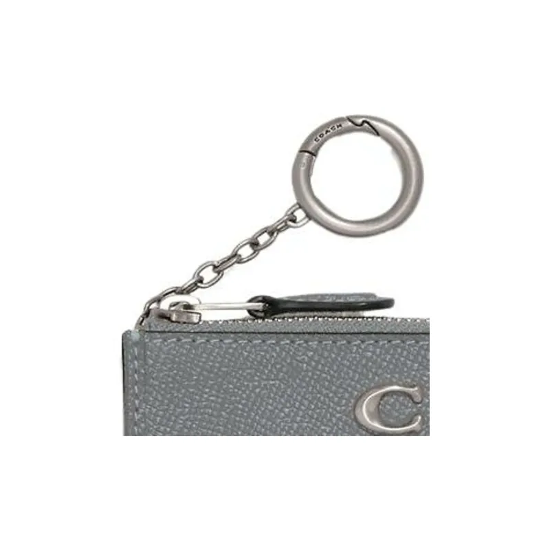 COACH Skinny Id Case Cross-Stitch Leather Coin Purses Card Holders Mini Women's Gray Blue-2