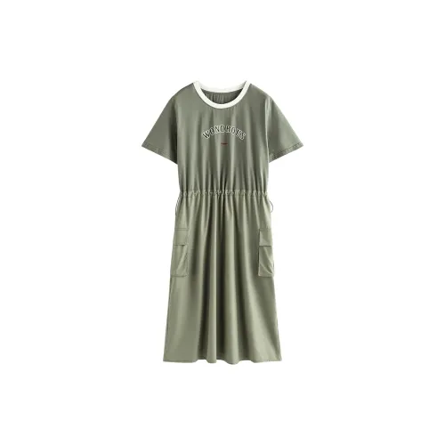 Initial language Short-Sleeved Dresses Women's Light Gray Green