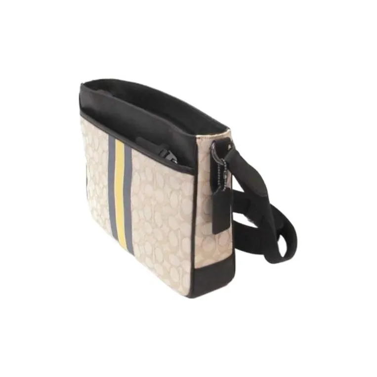 COACH Thompson Leather Laptop Briefcase Crossbody Bag Large Size Men's Light Khaki With Yellow Accents-2