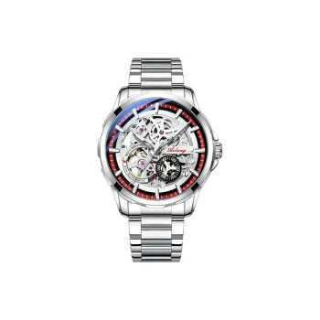 AILANG Automatic Mechanical Movement Stainless Steel Watchband Watch Men's Watches Red Watch Dial