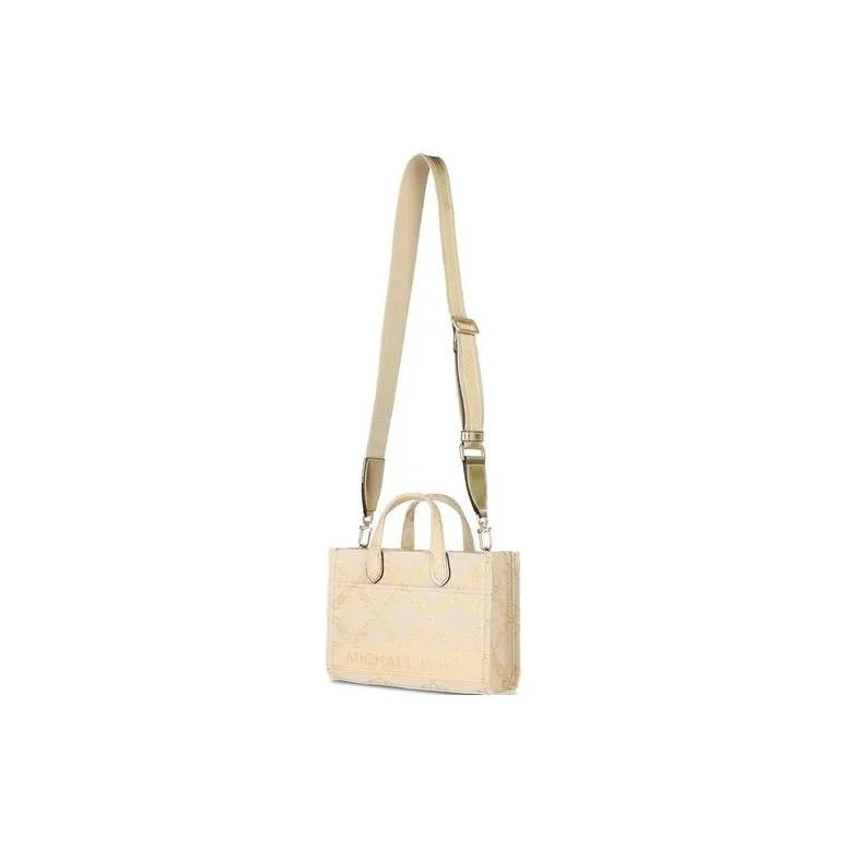 MICHAEL KORS Gigi Fabric Tote Bag, Shopping Bag, Handbag, Crossbody Bag Trumpets Women's Beige & Gold-2