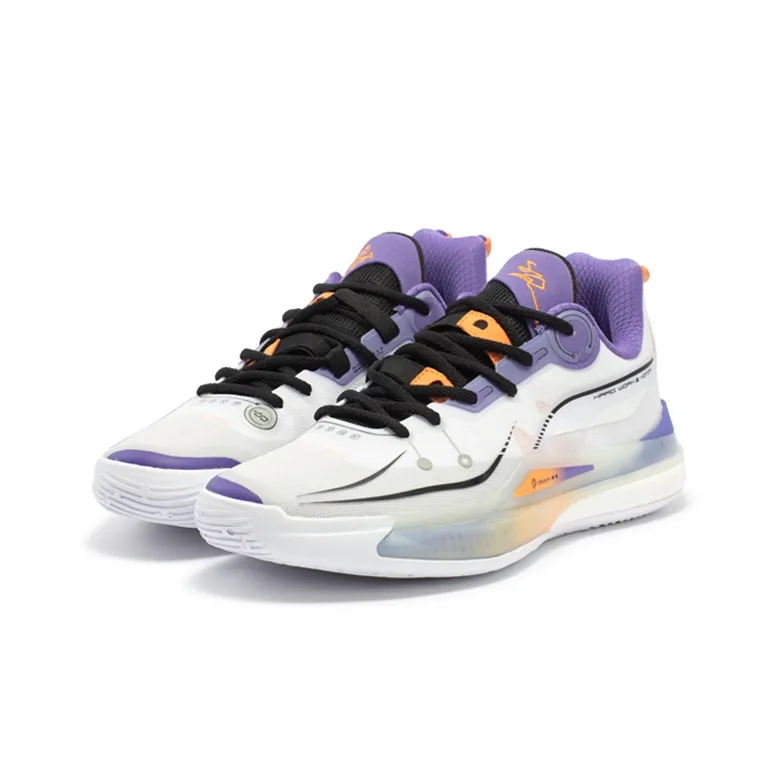 361° DVD2 CQT Cushioning Anti Slip Wear Resistant Breathability Low Top Basketball Shoes Men's Purple White-2