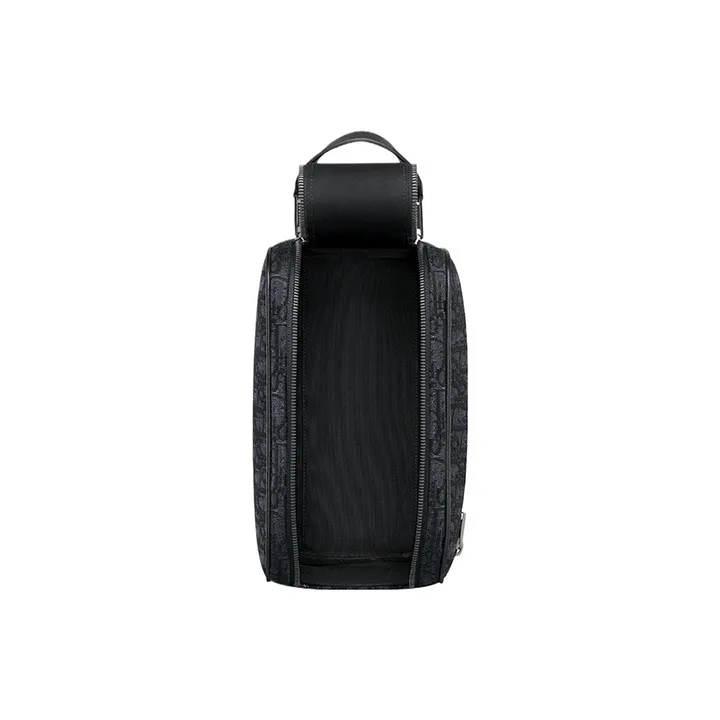 DIOR Oblique Jacquard With Grain Cow Leather Toiletry Bag Men's Black-3