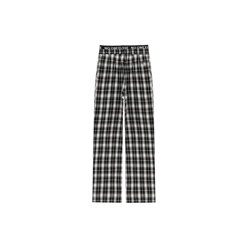 NO ONE ELSE Casual Pants Women's Black White Plaid-1
