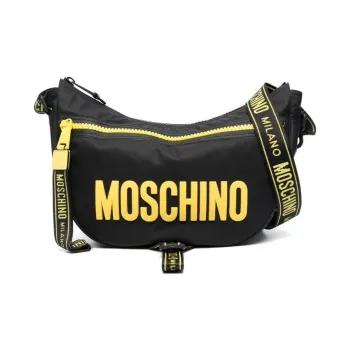 MOSCHINO Calfskin Shoulder Bag Men's Black & Yellow
