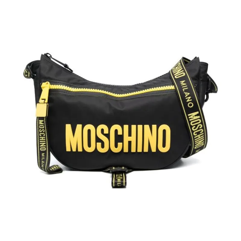 MOSCHINO Calfskin Shoulder Bag Men's Black & Yellow-0