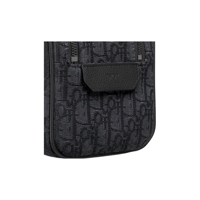 DIOR Oblique Jacquard With Grain Cow Leather Toiletry Bag Men's Black-4