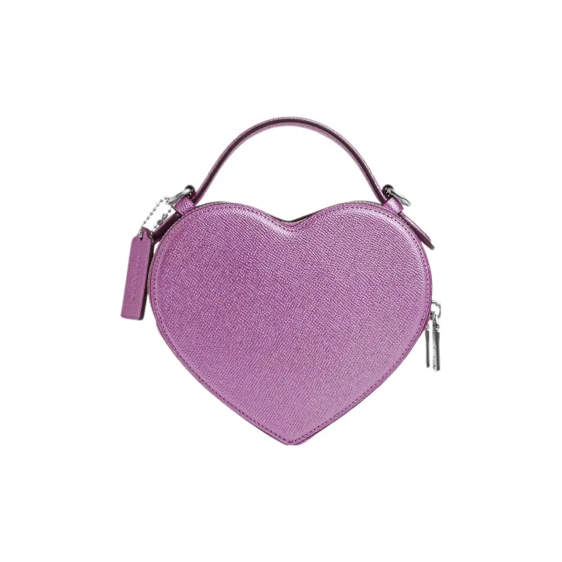 COACH Heart Leather Heart-Shaped Bag Shoulder Bag Crossbody Bag Mini Women's Silver & Metal Lilac-2